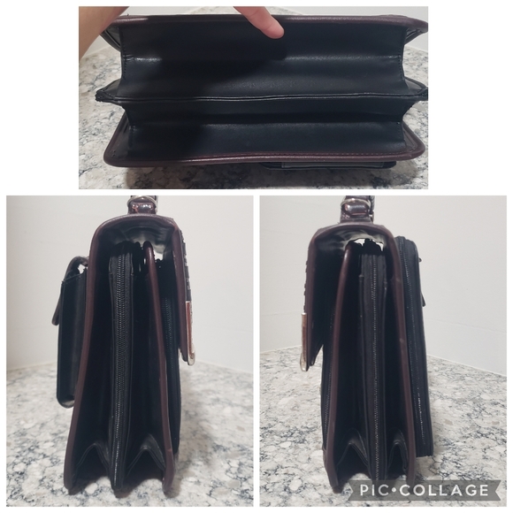 Western Croc Embossed Weaved Turnlock Briefcase Organizer Crossbody Purse - Picture 7 of 15